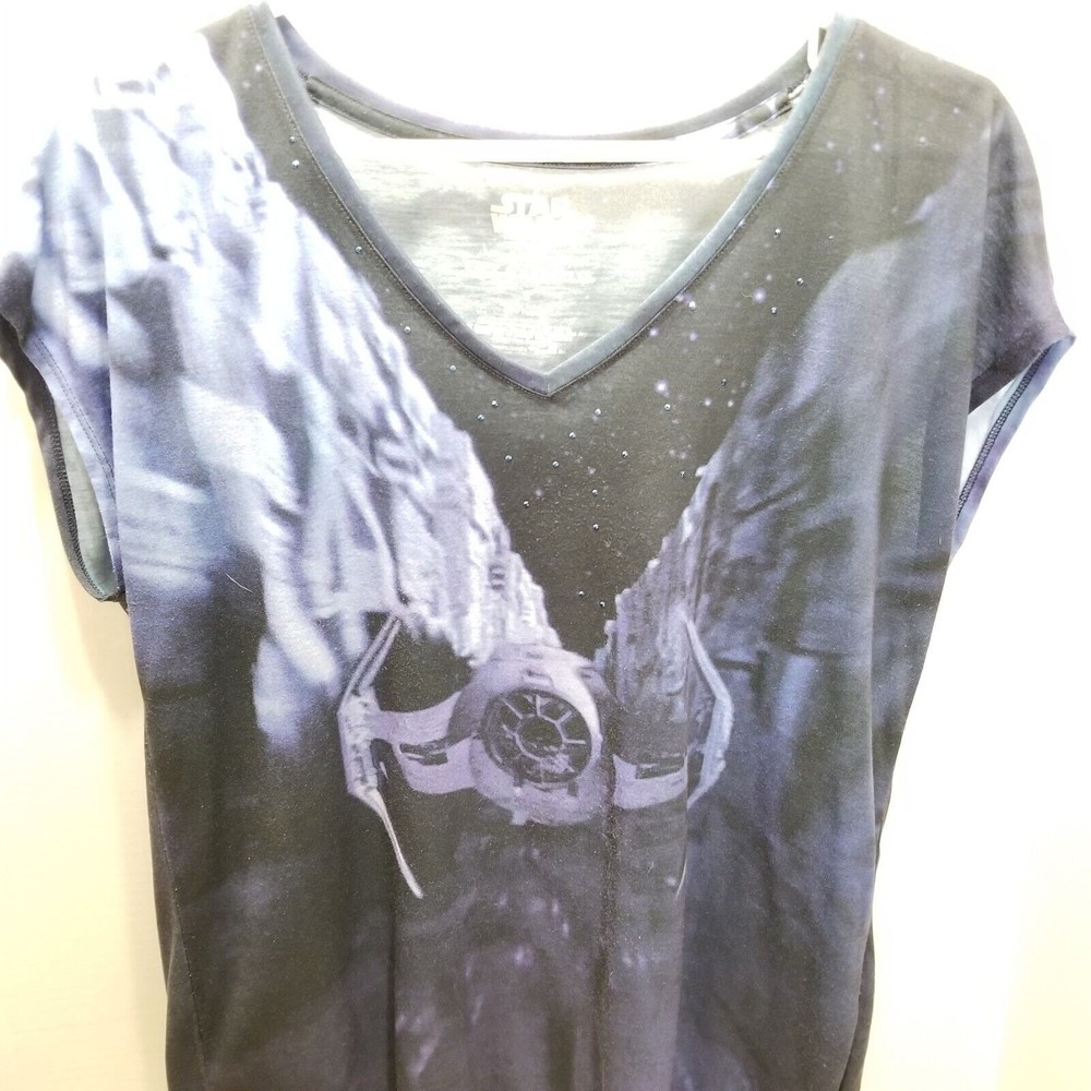 Rock & Republic Women Star Wars Top Blue Size Small T-Shirt Graphic Tie Fighter - Picture 3 of 10